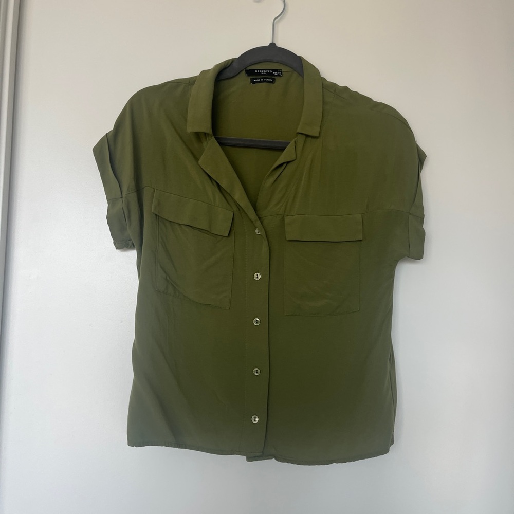 Reserved Green Cuffed Sleeve Button Down Shirt